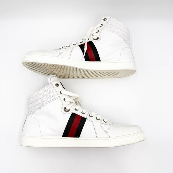 Gucci Web Stripe Coda High Top White Leather Sneakers US Men’s 11.5 - Picture 7 of 15